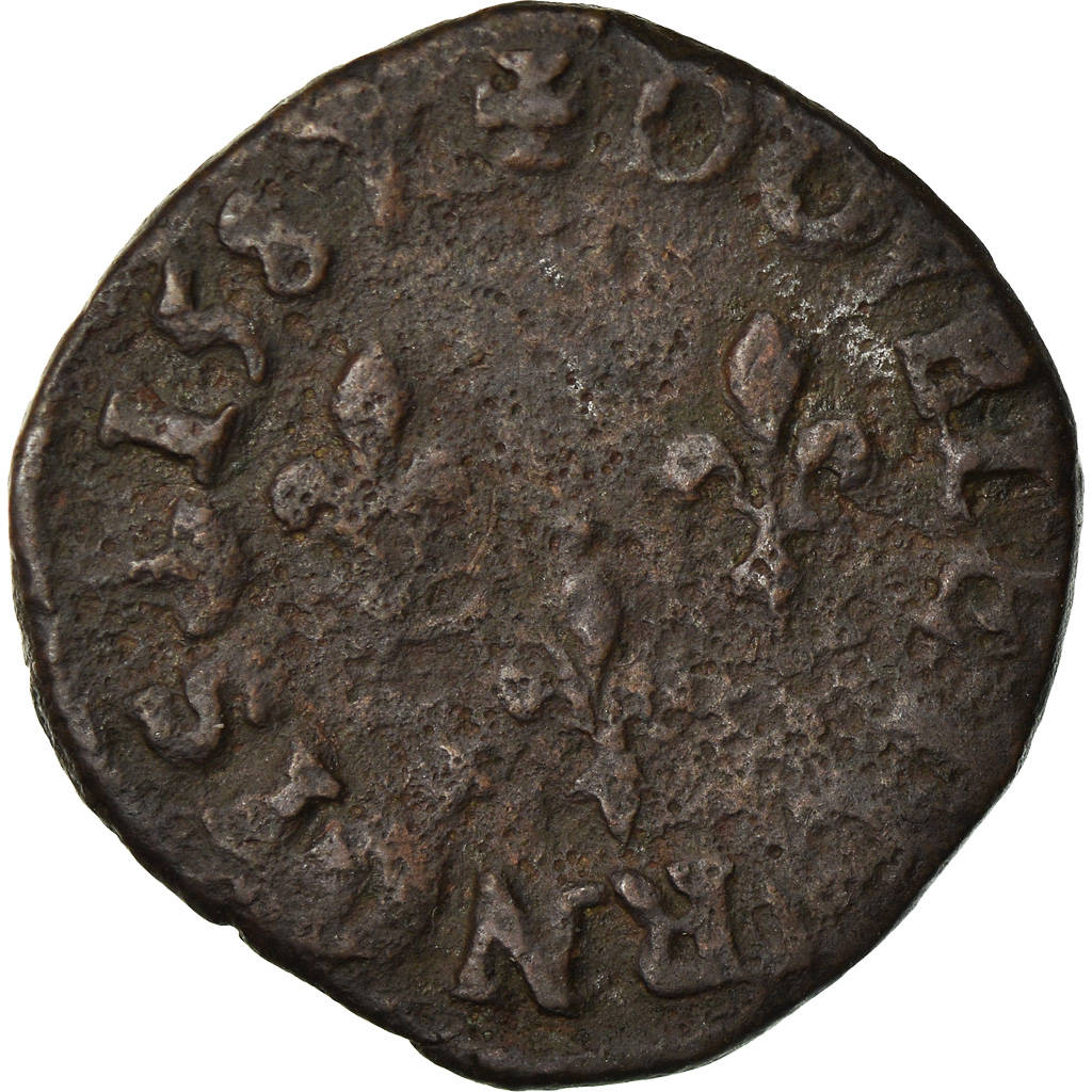 Coin, France, Henri III, Double Tournois, 1587, Troyes, Fautée, 