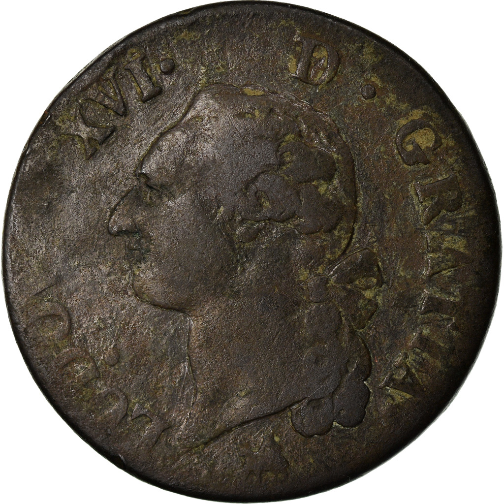Coin, France, Louis XVI, Sol à l'Ecu, 1791, Rouen, , Copper