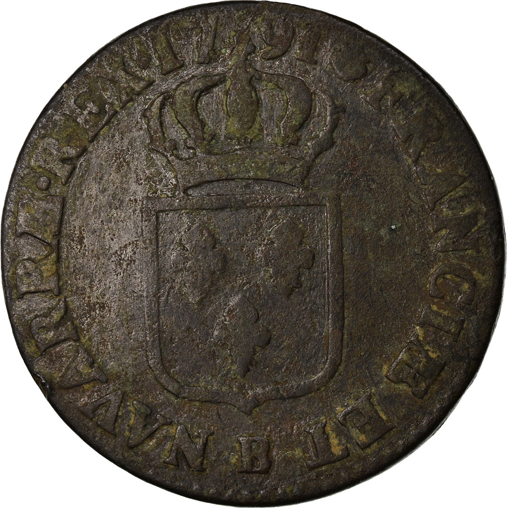 Coin, France, Louis XVI, Sol à l'Ecu, 1791, Rouen, , Copper