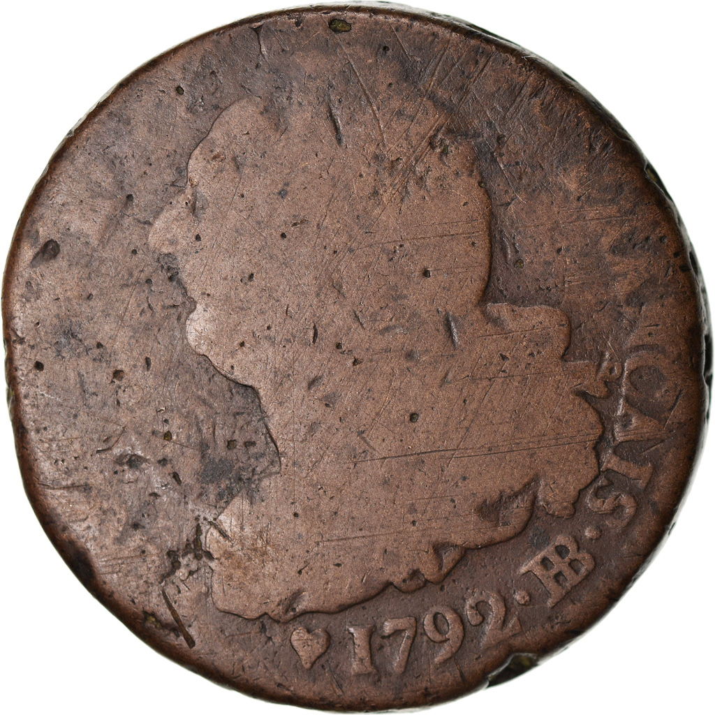 Coin, France, Louis XVI, 2 Sols, 1792, Strasbourg, , Bronze, Gadoury:24