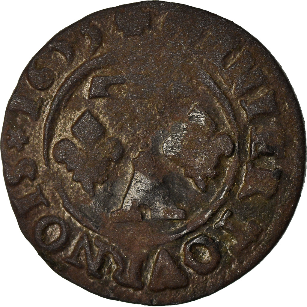 Coin, France, DOMBES, Gaston d'Orléans, Denier Tournois, 1653, Trévoux