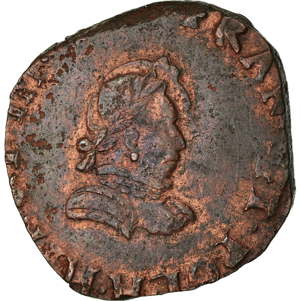 Coin, France, Henri III, Double Tournois, 1586, La Rochelle, , Copper