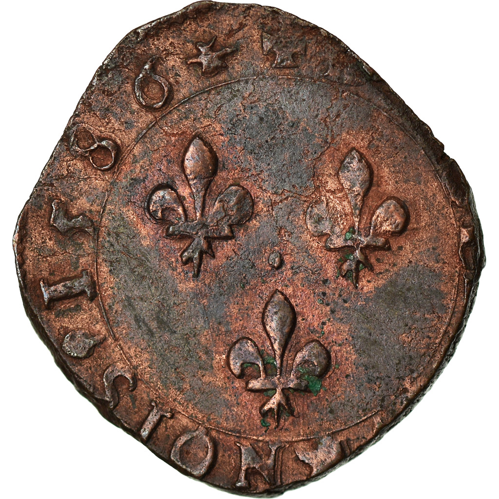 Coin, France, Henri III, Double Tournois, 1586, La Rochelle, , Copper