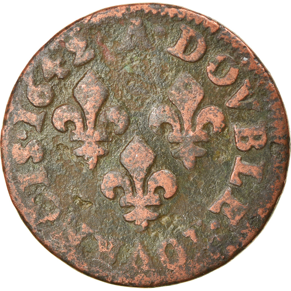 Coin, France, Louis XIII, Double tournois de Warin, tête à gauche, Double