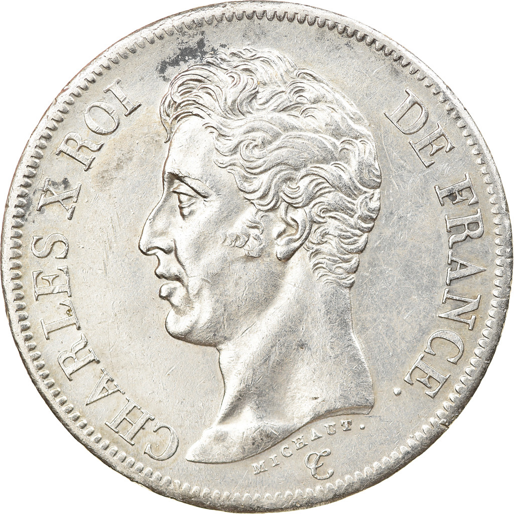 Coin, France, Charles X, 5 Francs, 1826, Rouen, AU, Silver, KM:720.2