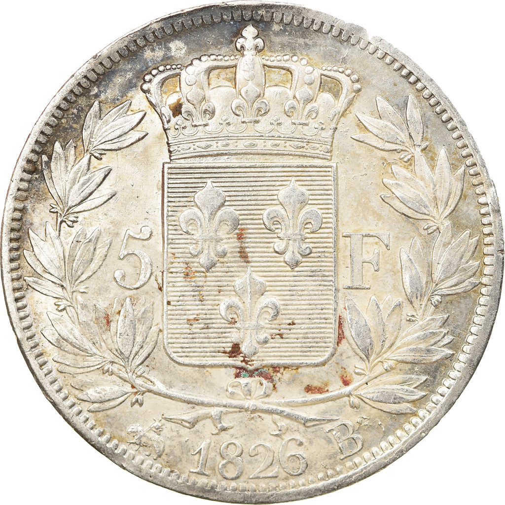 Coin, France, Charles X, 5 Francs, 1826, Rouen, AU, Silver, KM:720.2