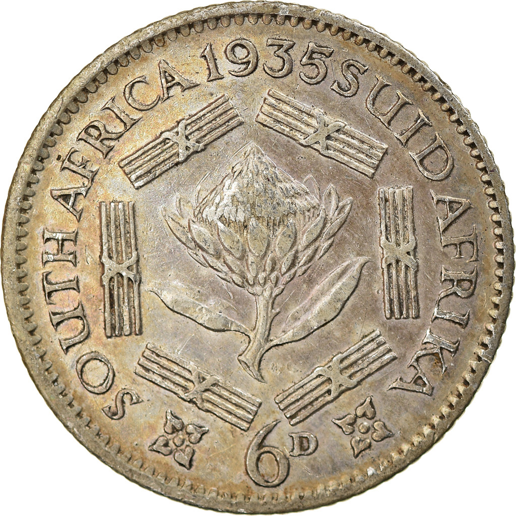 Coin, South Africa, George V, 6 Pence, 1935, MS, Silver, KM:16.2