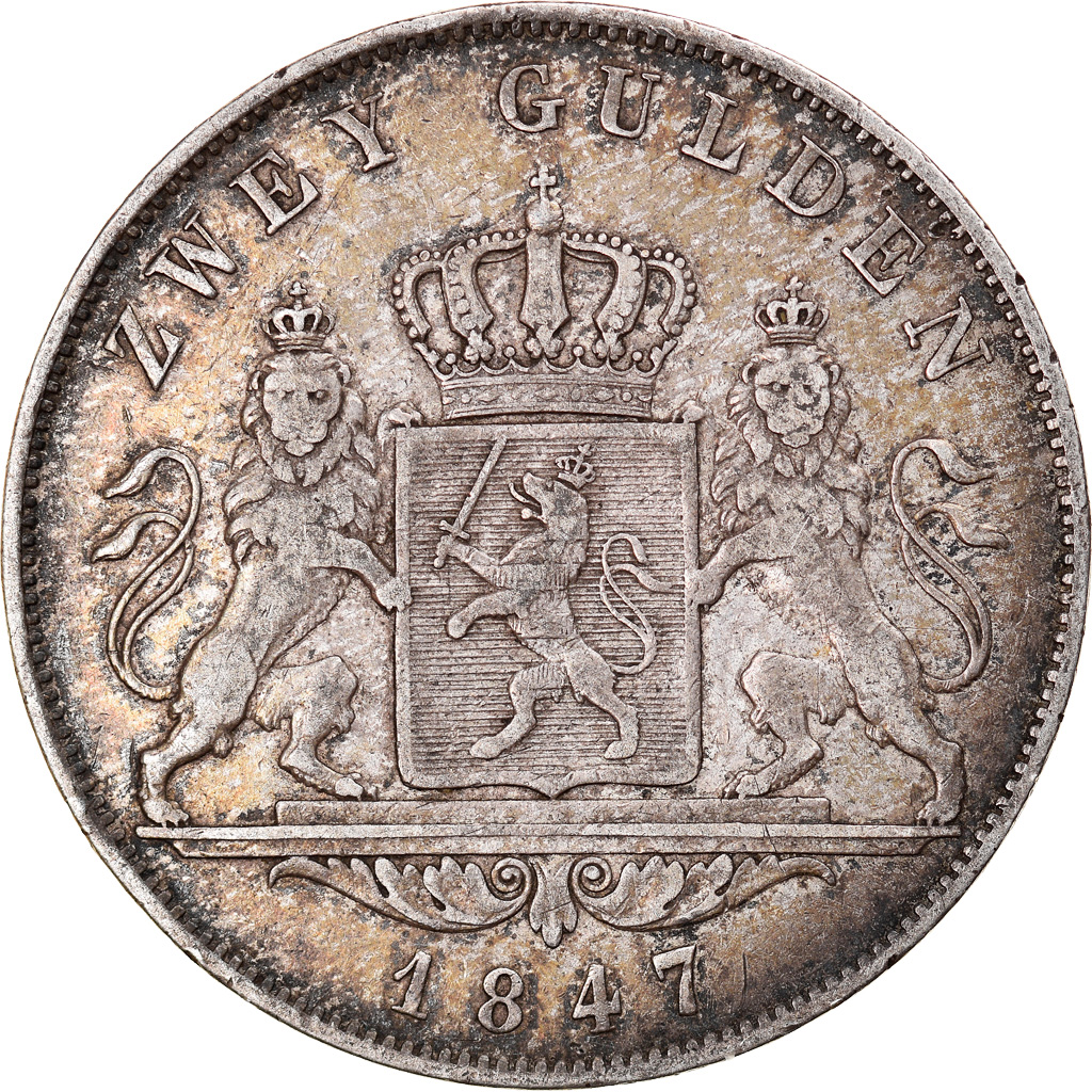 Coin, German States, HESSE-DARMSTADT, Ludwig II, 2 Gulden, 1847, 