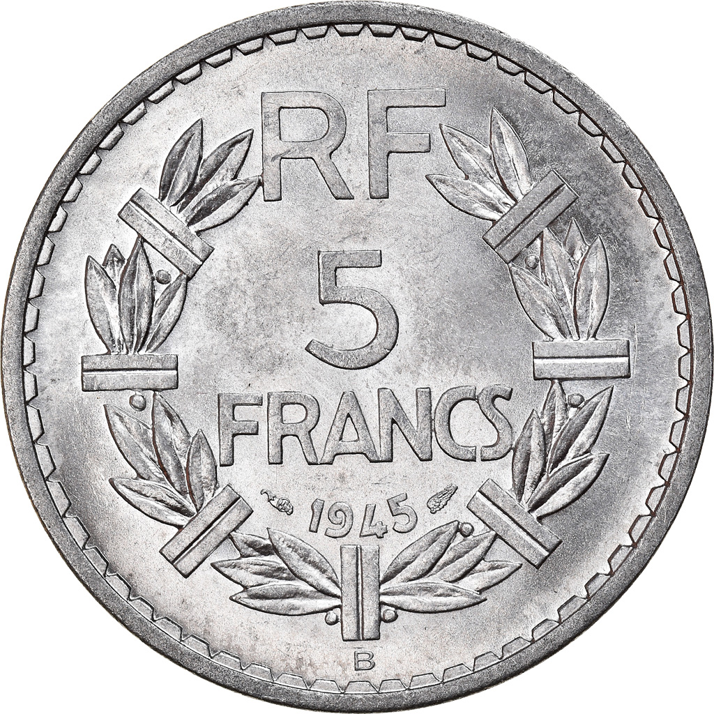 Coin, France, Lavrillier, 5 Francs, 1945, Beaumont - Le Roger, 