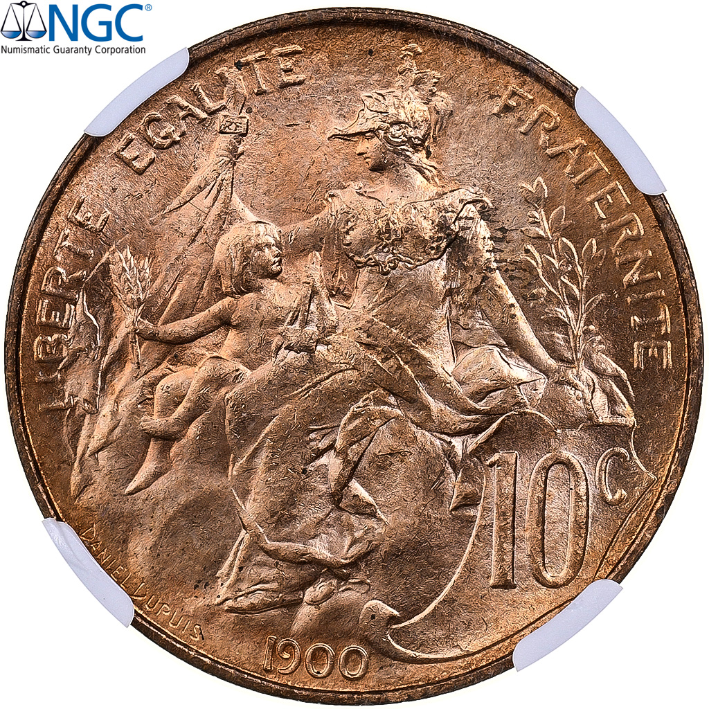 France, 10 Centimes, Daniel-Dupuis, 1900, Paris, Bronze, NGC, MS64RD