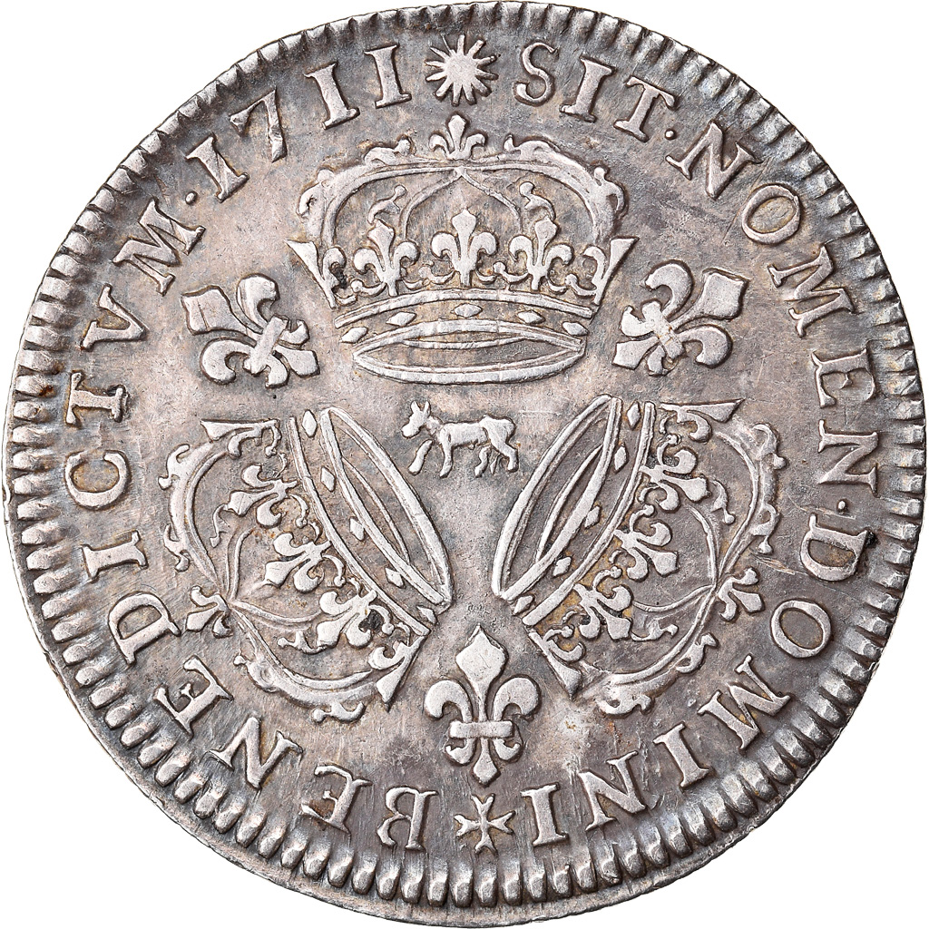 France, Louis XIV, 1/4 Ecu aux 3 couronnes, 1711, Pau, Silver, 