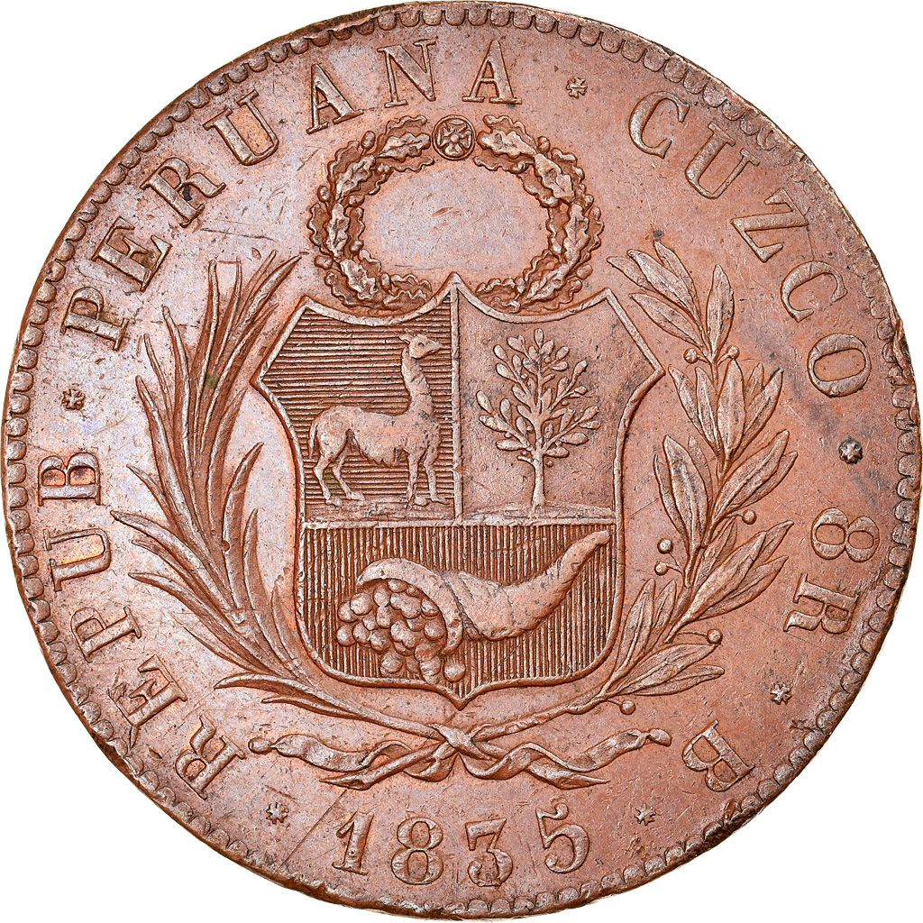 Coin, Peru, 8 Reales, 1835, Cuzco, Essai de Thonnelier, , Copper, KM:7a