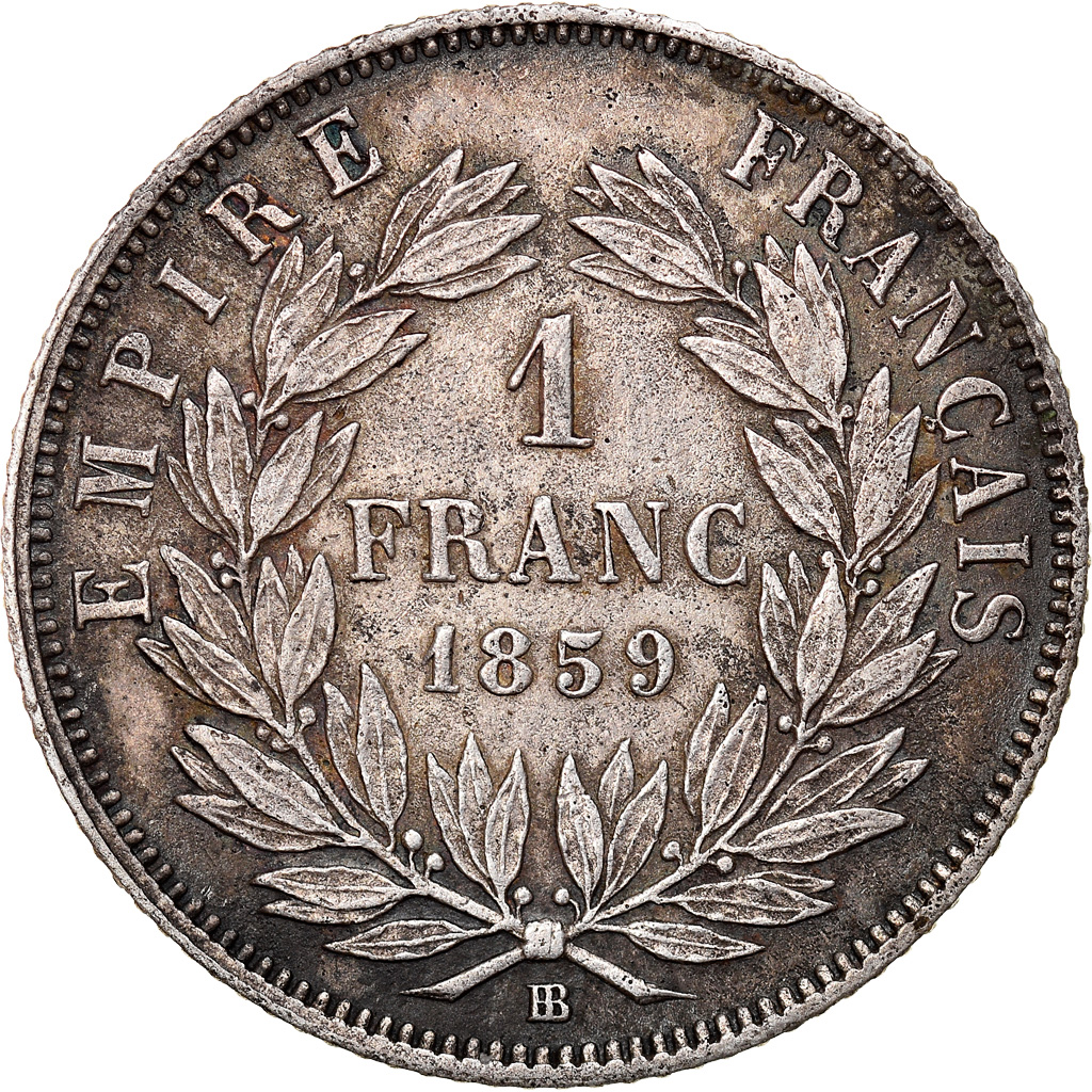Coin, France, Napoleon III, Napoléon III, Franc, 1859, Strasbourg, 