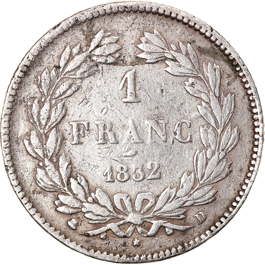 Coin, France, Louis-Philippe, Franc, 1832, Lyon, F(12-15), Silver, KM:748.4