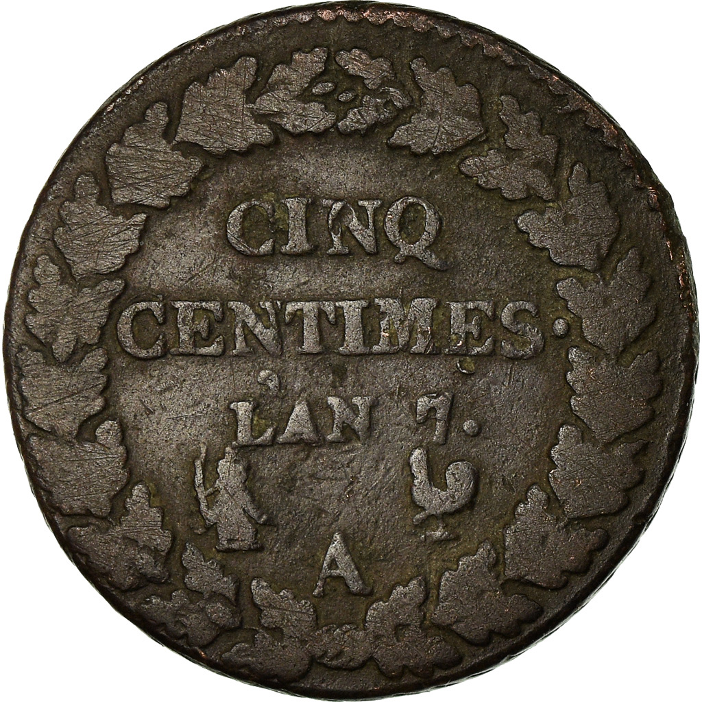 Coin, France, Dupré, 5 Centimes, AN 7, Paris, , Bronze, KM:640.1