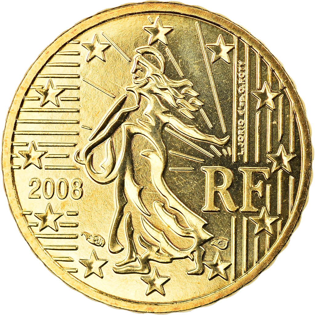 France, 10 Euro Cent, 2008, Paris, BU, FDC, Laiton, Gadoury:4b., KM:1410