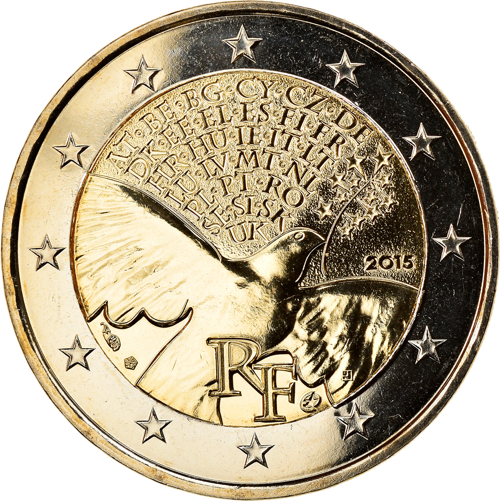 France, 2 Euro, 70 ans de Paix en Europe, 2015, , Bi-Metallic