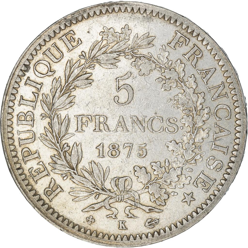 Coin, France, Hercule, 5 Francs, 1875, Bordeaux, , Silver, KM:820.2