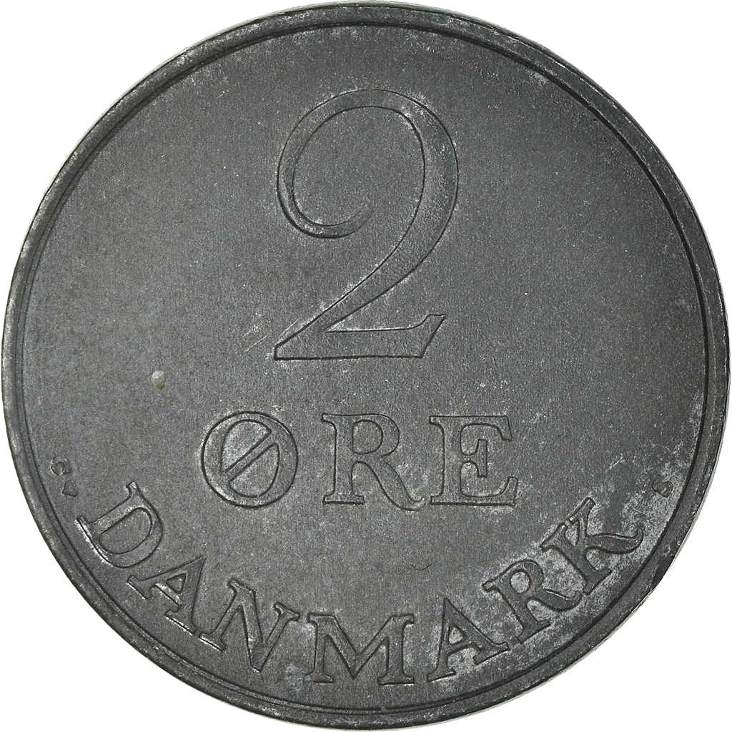 Moneda, Dinamarca, Frederik IX, 2 Öre, 1957, Copenhagen, MBC, Cinc, KM:840.2