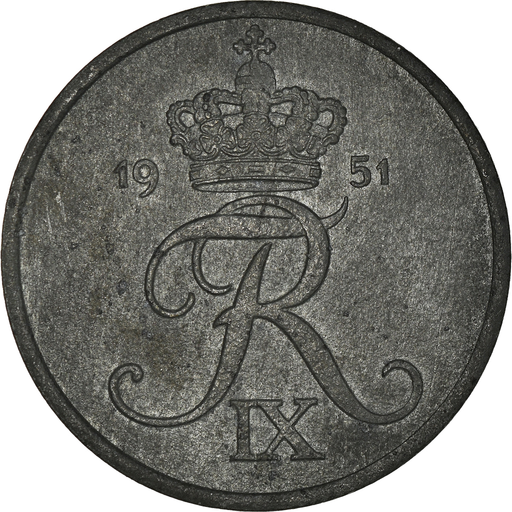 Moneda, Dinamarca, Frederik IX, 5 Öre, 1951, Copenhagen, MBC, Cinc, KM:843.1