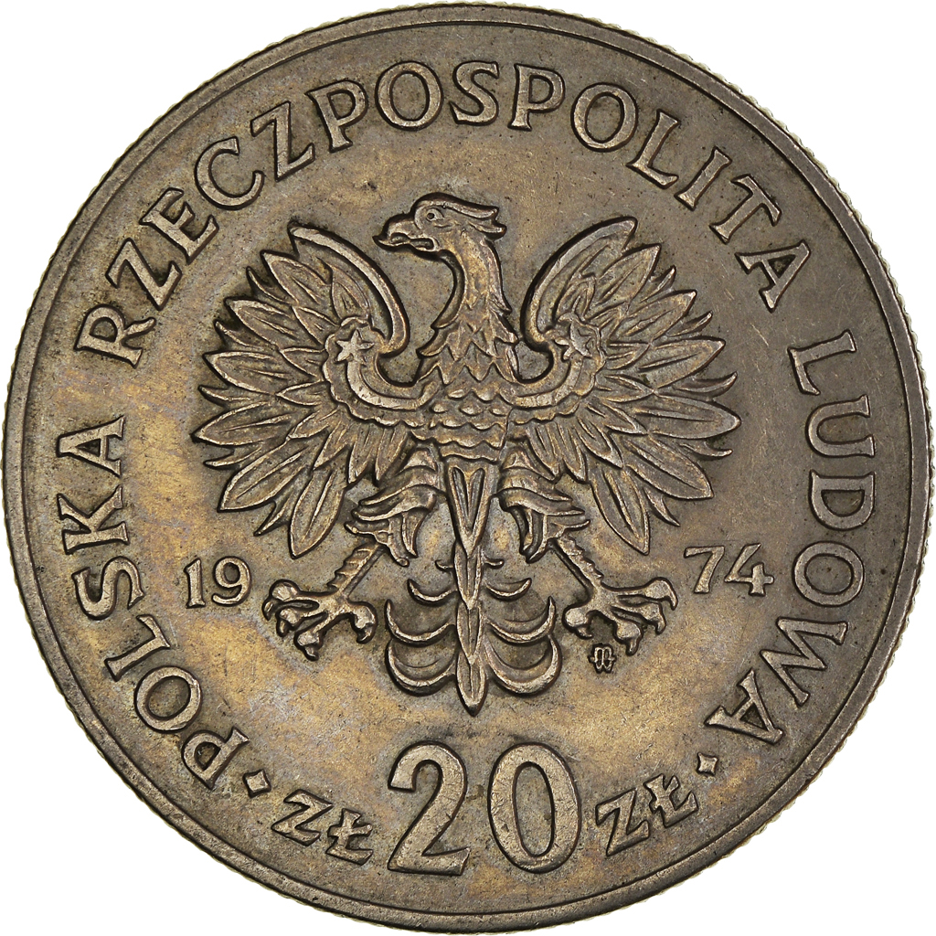 Coin, Poland, 20 Zlotych, 1974, Warsaw, , Copper-nickel, KM:69