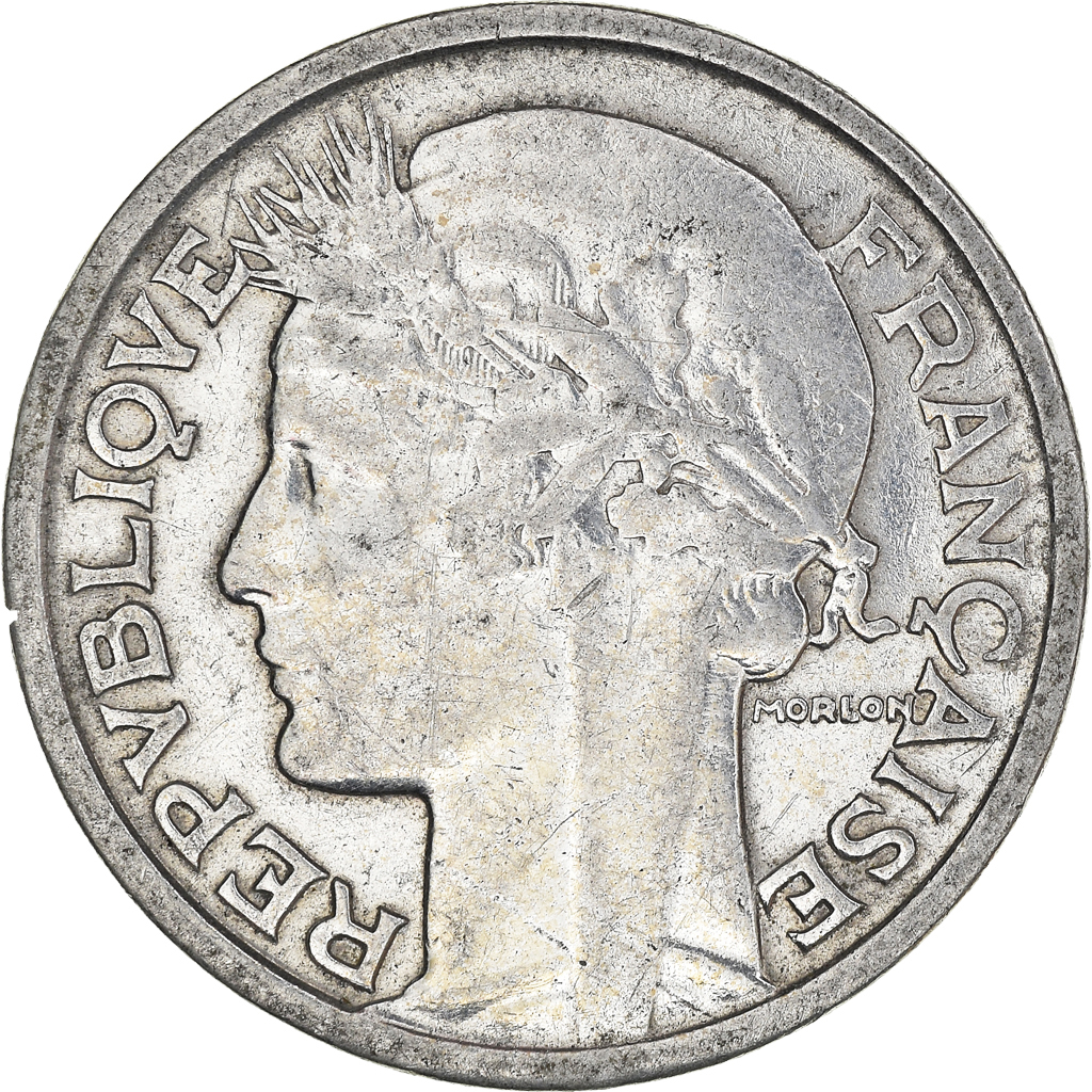 Moneda, Francia, Morlon, 2 Francs, 1947, MBC+, Aluminio, KM:886a.1, Gadoury:538b