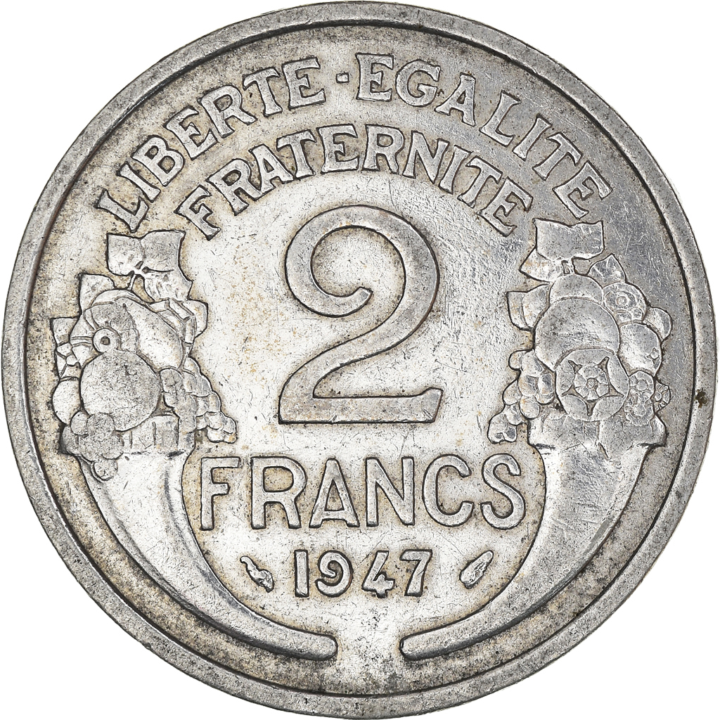 Moneda, Francia, Morlon, 2 Francs, 1947, MBC+, Aluminio, KM:886a.1, Gadoury:538b