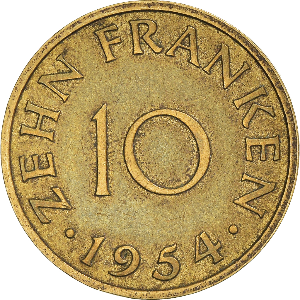 Coin, SAARLAND, 10 Franken, 1954, Paris, , Aluminum-Bronze, KM:1