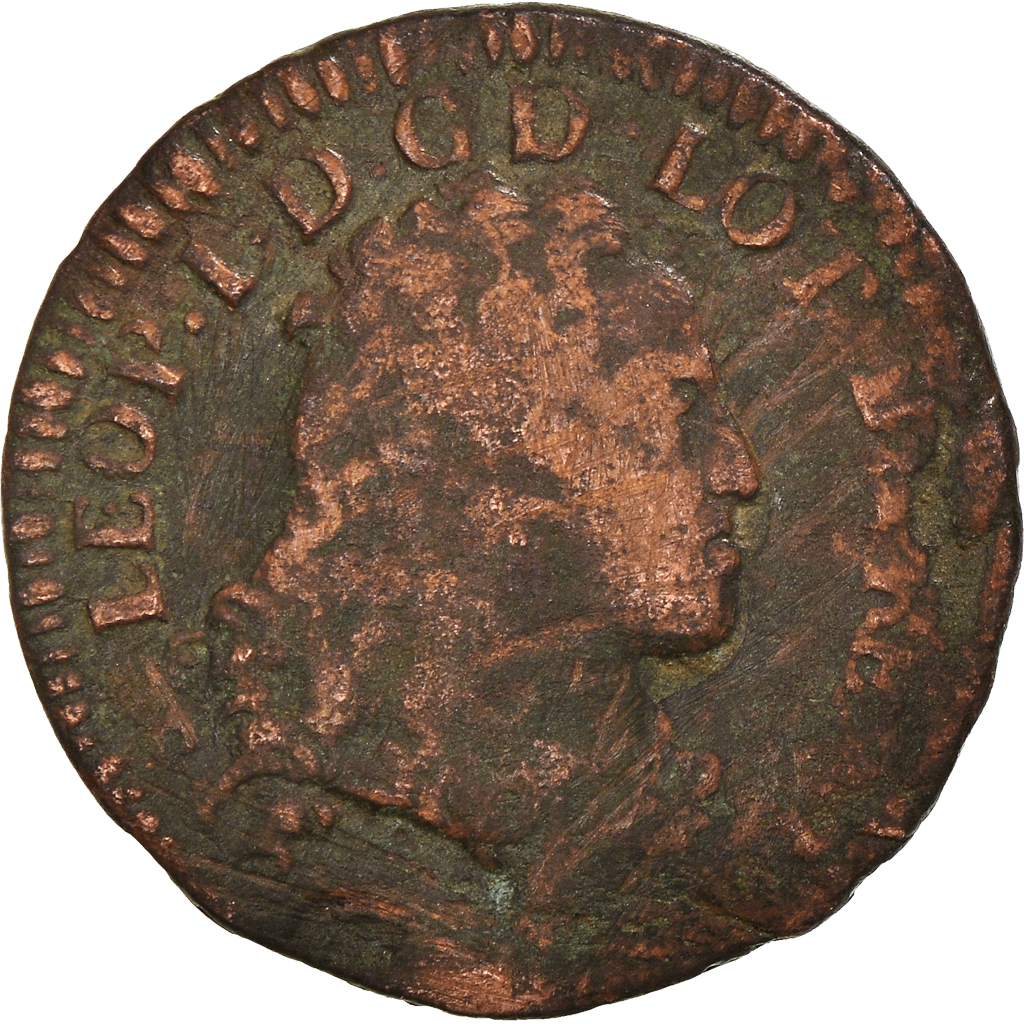 Coin, France, Leopold I, Liard, 1706, Nancy, , Copper, Boudeau:1594