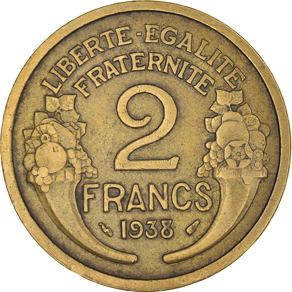 Moneda, Francia, Morlon, 2 Francs, 1938, MBC, Aluminio - bronce, KM:886