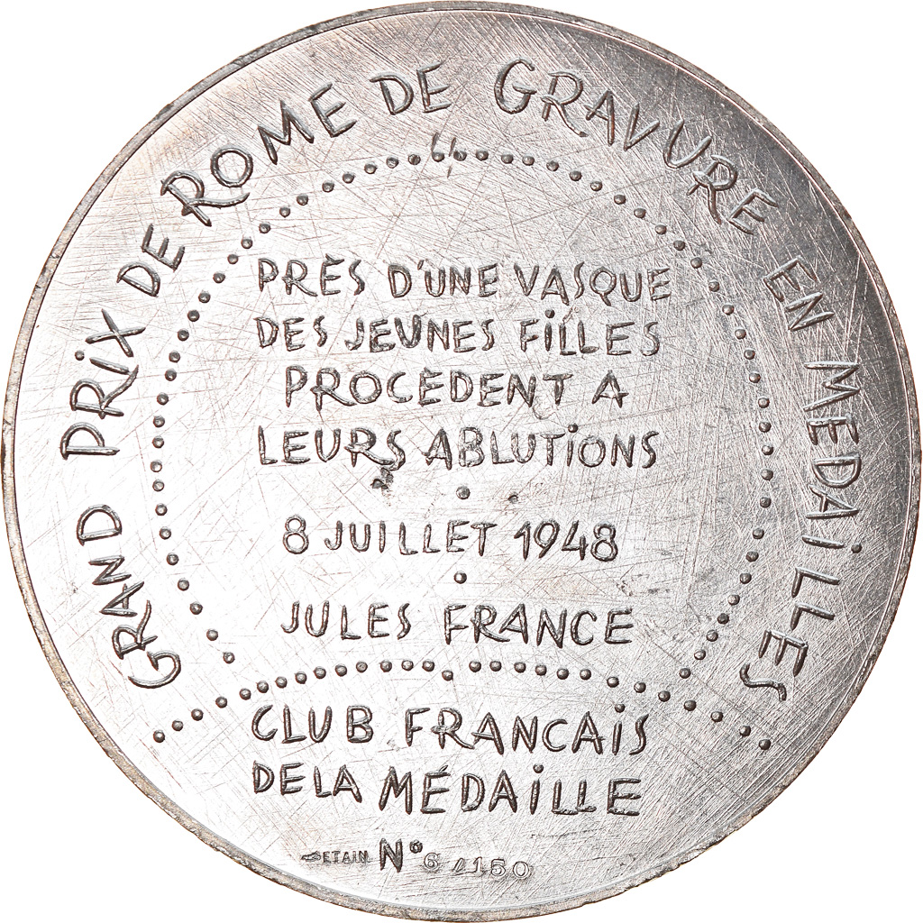 France, Medal, Gravure, Grand Prix de Rome, Ablutions, 1948