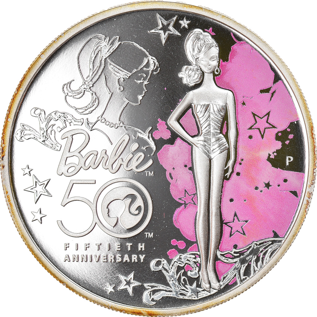 Coin, Tuvalu, Elizabeth II, 50th Anniversary of Barbie, Dollar