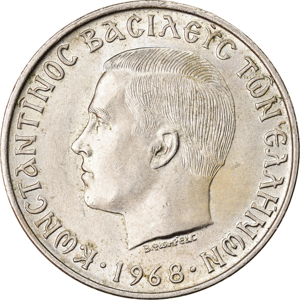 Moneda, Grecia, Constantine II, 10 Drachmai, 1968, EBC, Cobre - níquel, KM:96