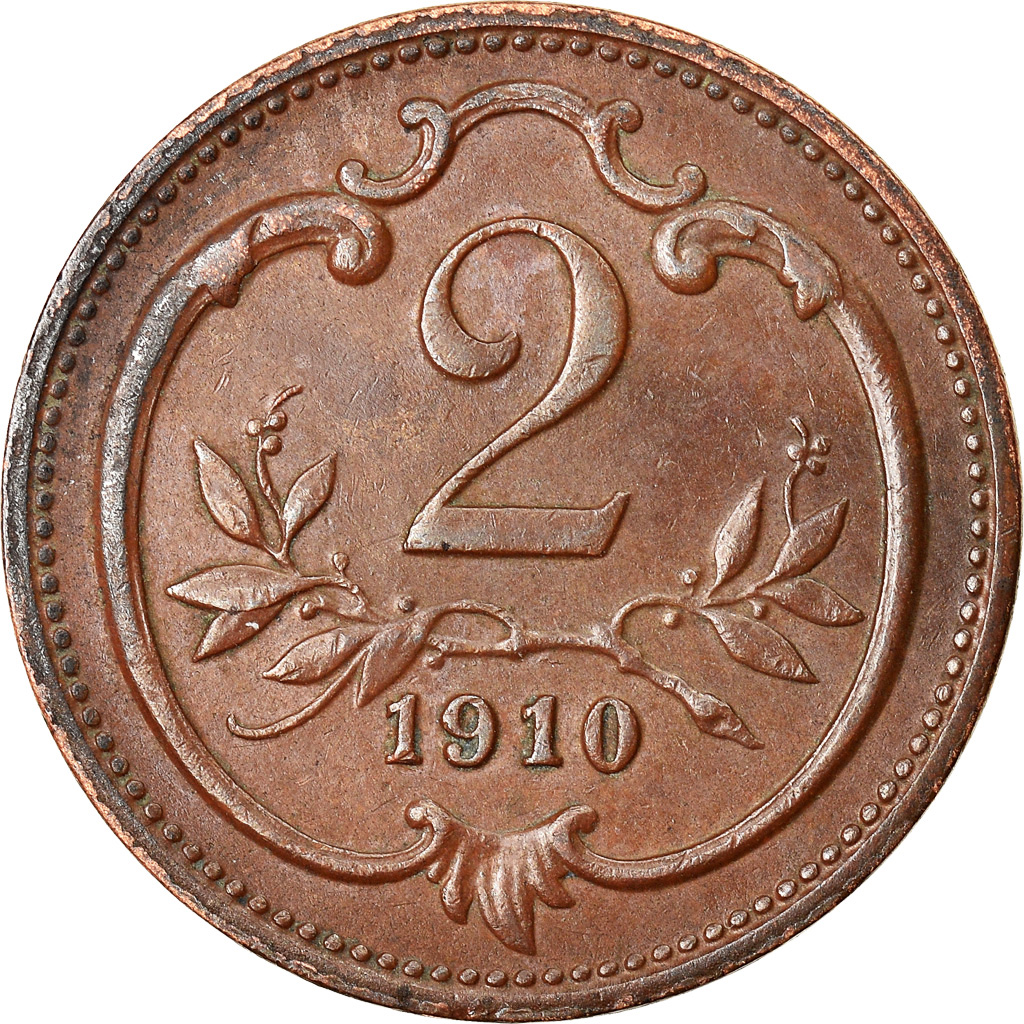 Moneda, Austria, Franz Joseph I, 2 Heller, 1910, MBC, Bronce, KM:2801