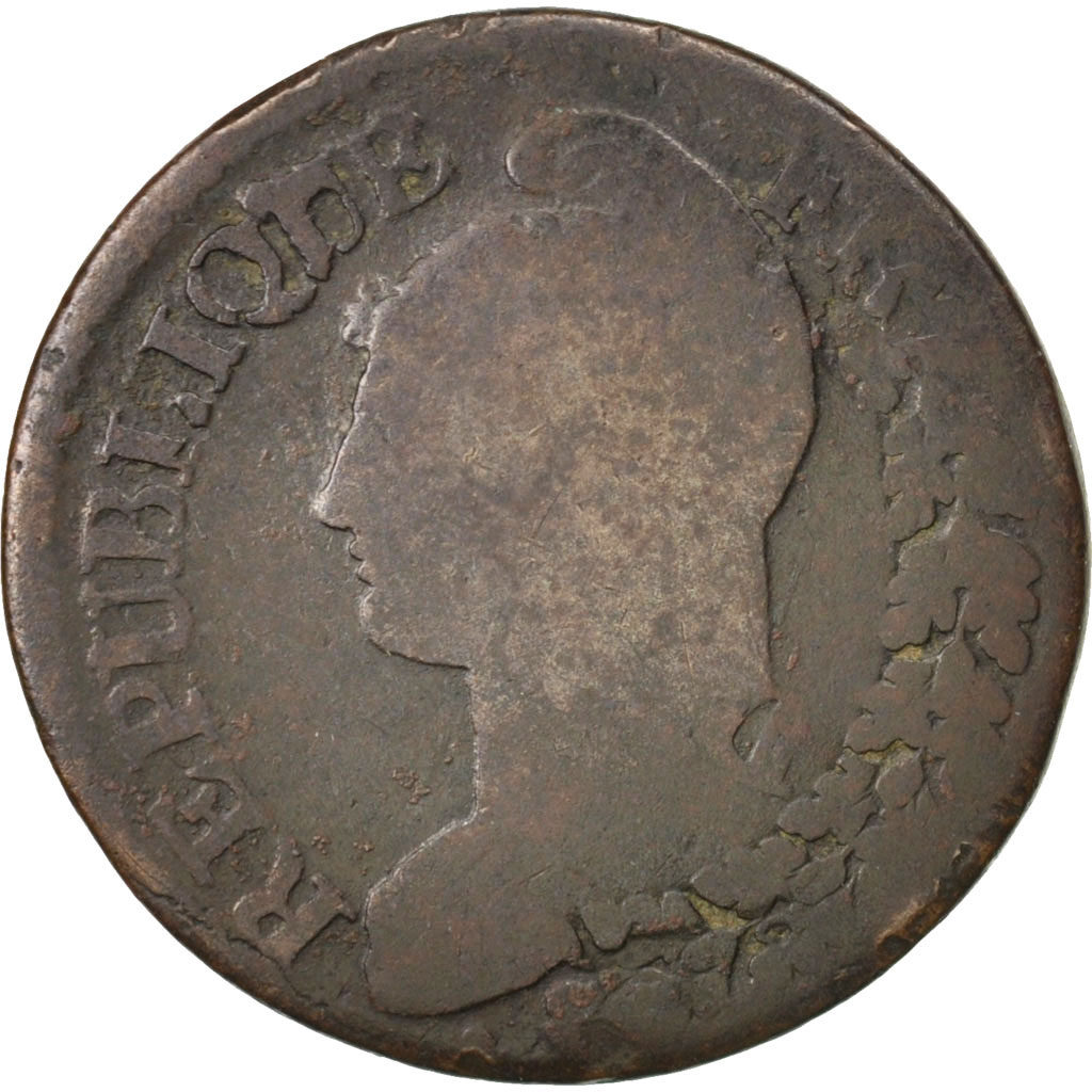Munten, Frankrijk, Dupré, 5 Centimes, 1796, Lyon, ZG+, Bronze, KM:642.5