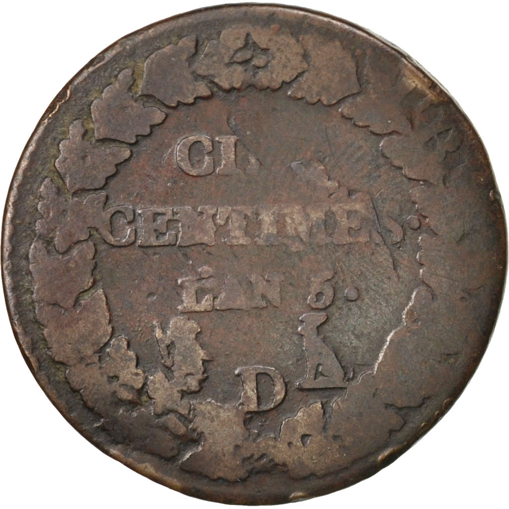 Munten, Frankrijk, Dupré, 5 Centimes, 1796, Lyon, ZG+, Bronze, KM:642.5