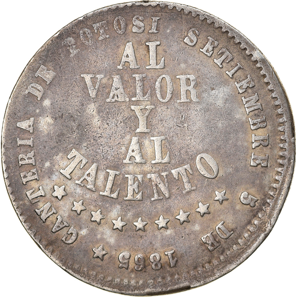 Coin, Bolivia, 1/2 Melgarejo, 1865, , Silver, KM:145.2
