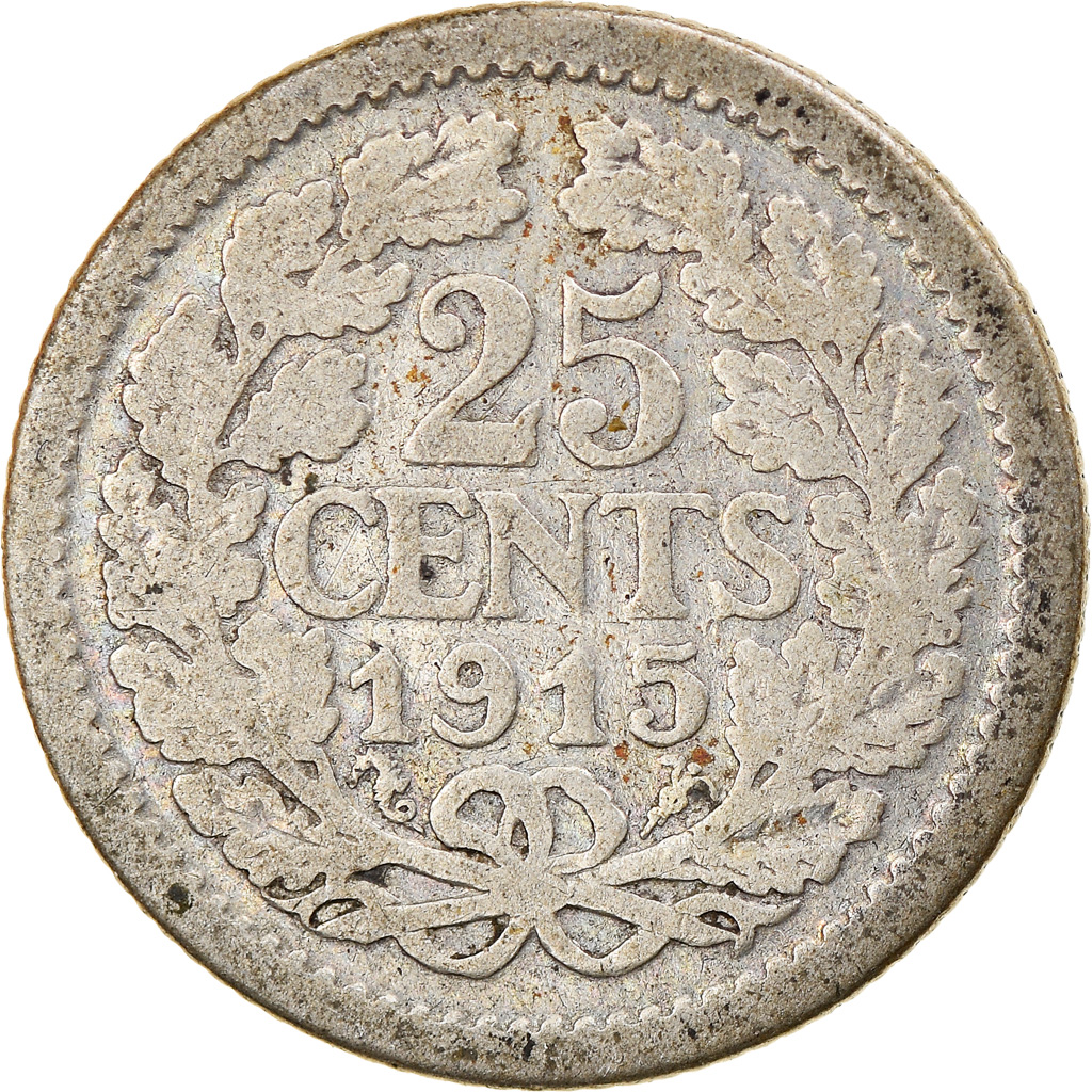 Coin, Netherlands, Wilhelmina I, 25 Cents, 1915, , Silver, KM:146