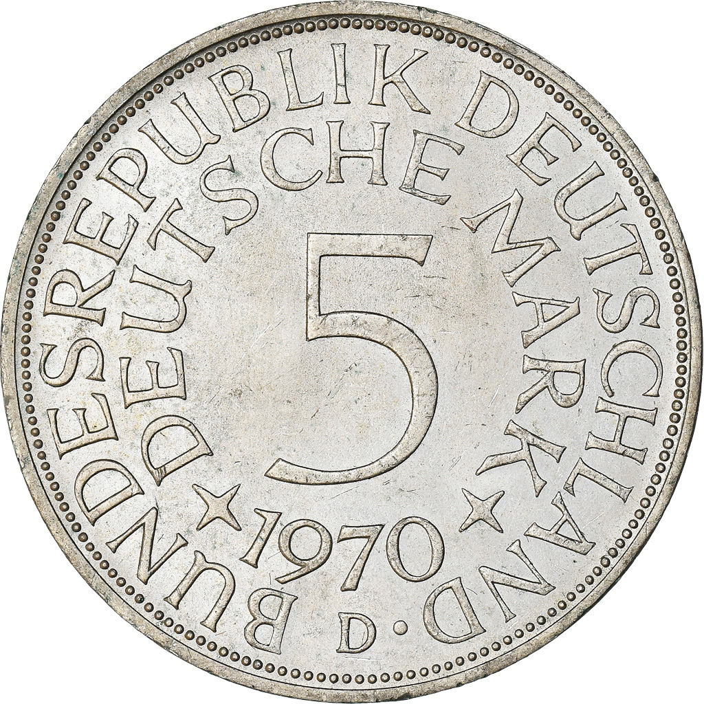 Coin, GERMANY - FEDERAL REPUBLIC, 5 Mark, 1970, Munich, , Silver