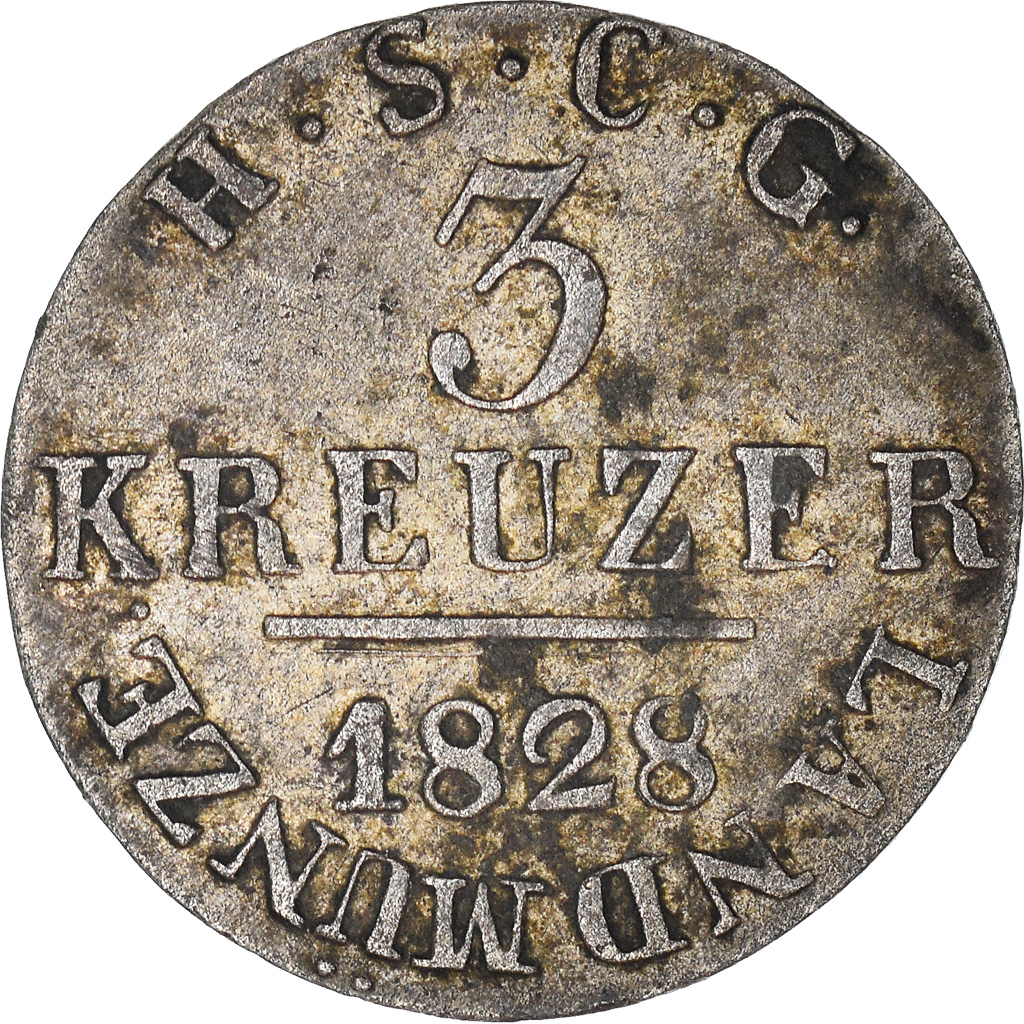 【j】Lesereise das Deutschland von Coin, German States, SAXE-COBURG-GOTHA, Ernst I, 3 Kreuzer, 1828