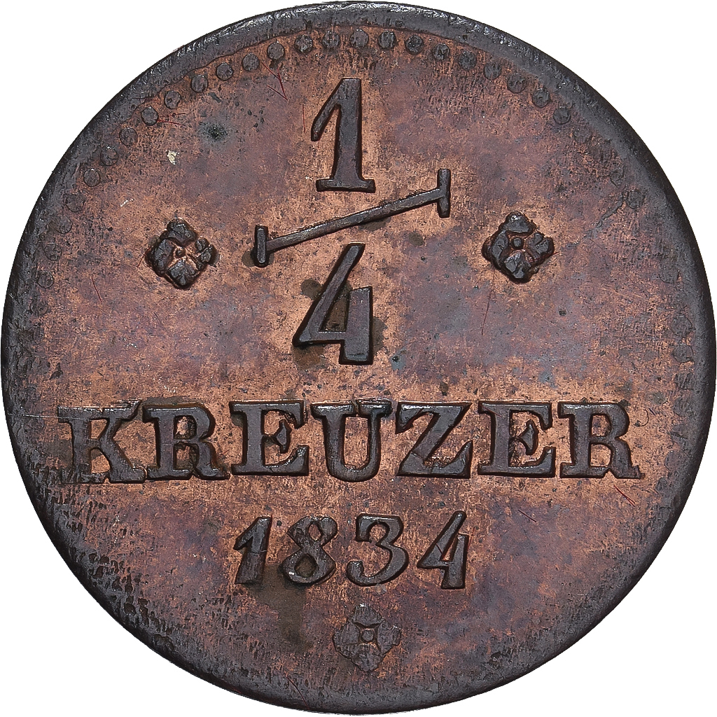 Coin, German States, HESSE-CASSEL, Wilhelm II and Friedrich Wilhelm, 1/4