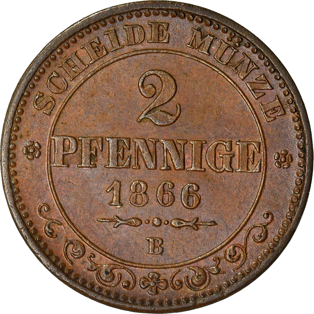 Coin, German States, SAXONY-ALBERTINE, Johann, 2 Pfennig, 1866, 