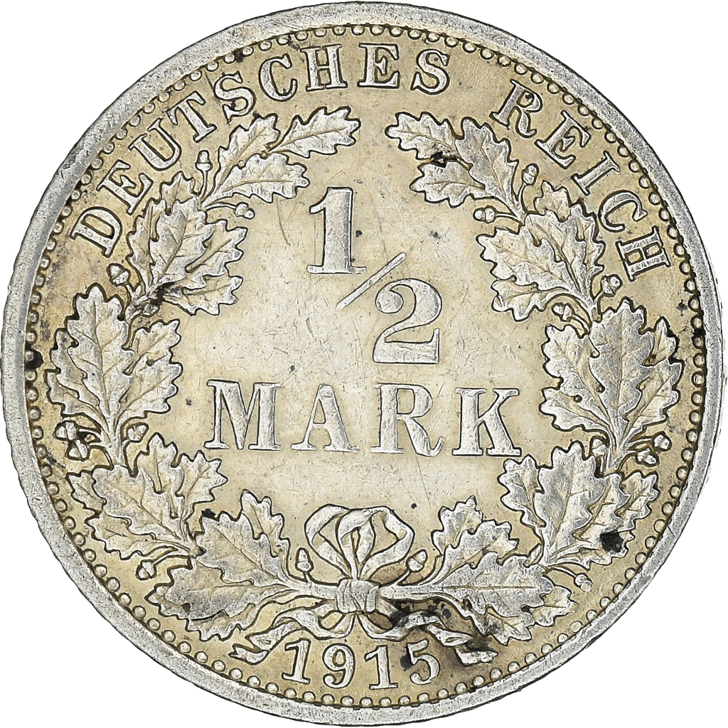 Coin, GERMANY - EMPIRE, 1/2 Mark, 1915, Berlin, , Silver, KM:17