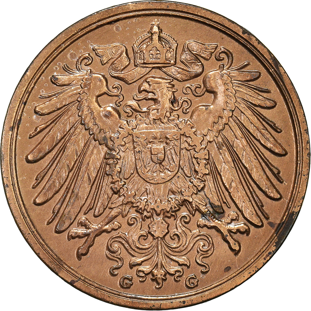 Coin, GERMANY - EMPIRE, Wilhelm II, 2 Pfennig, 1914, Karlsruhe, 