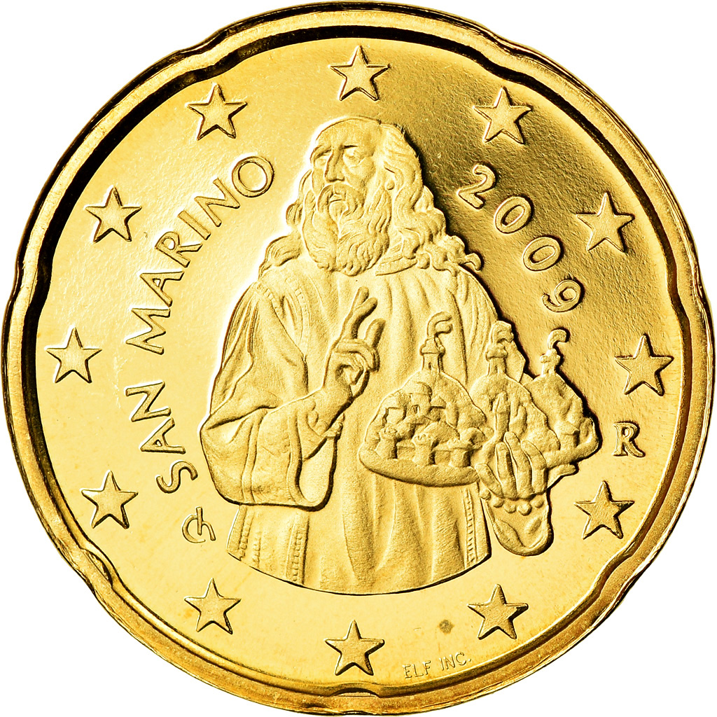 San Marino, 20 Euro Cent, 2009, Proof, STGL, Messing, KM:483