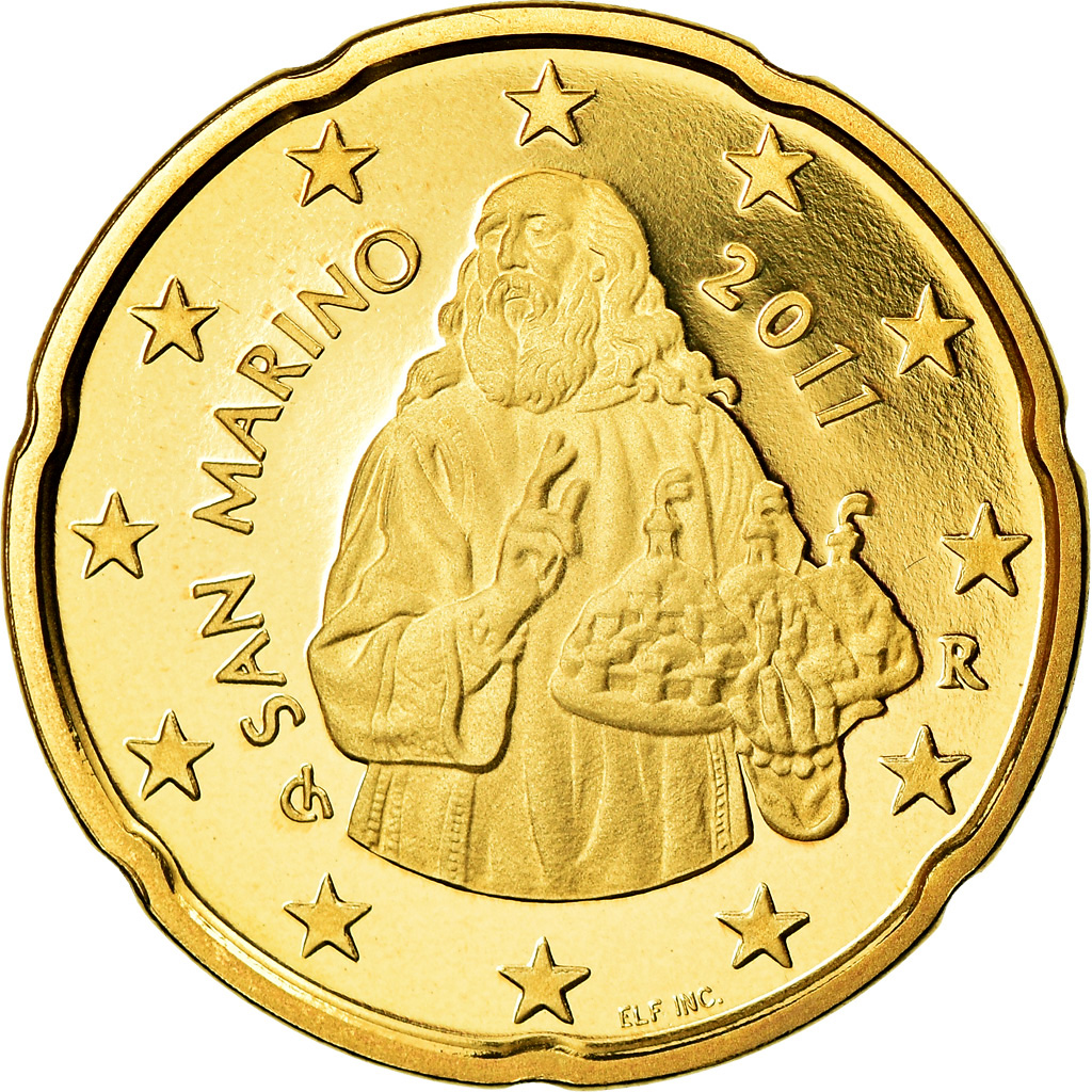 San Marino, 20 Euro Cent, 2011, Proof, STGL, Messing, KM:483