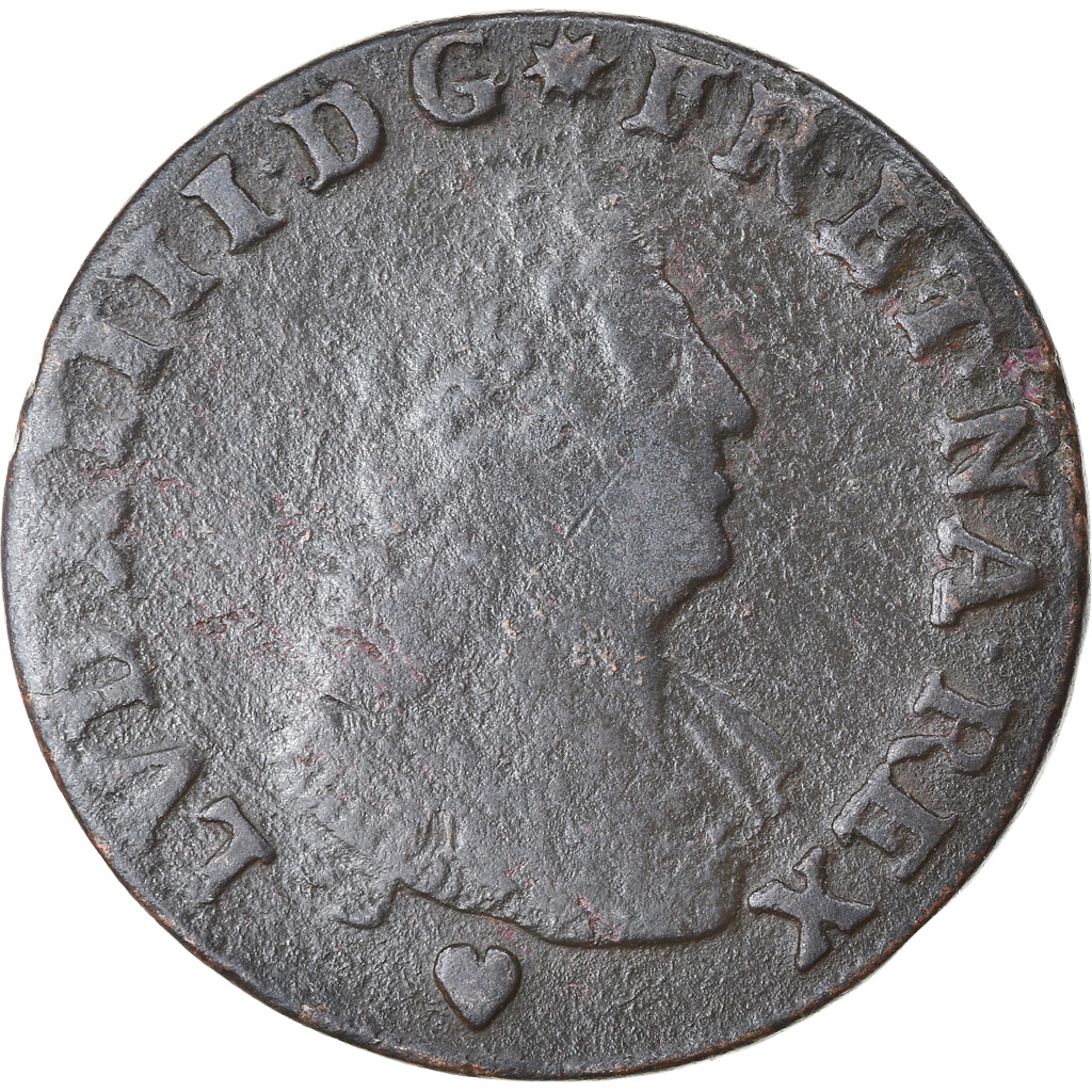Coin, France, Louis XIV, Quatre deniers de Strasbourg, 4 Deniers, 1708