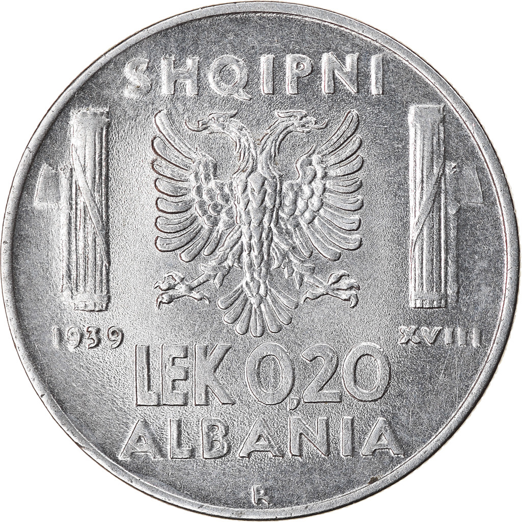 Coin, Albania, Vittorio Emanuele III, 0.20 Lek, 1939, Rome, , Stainless