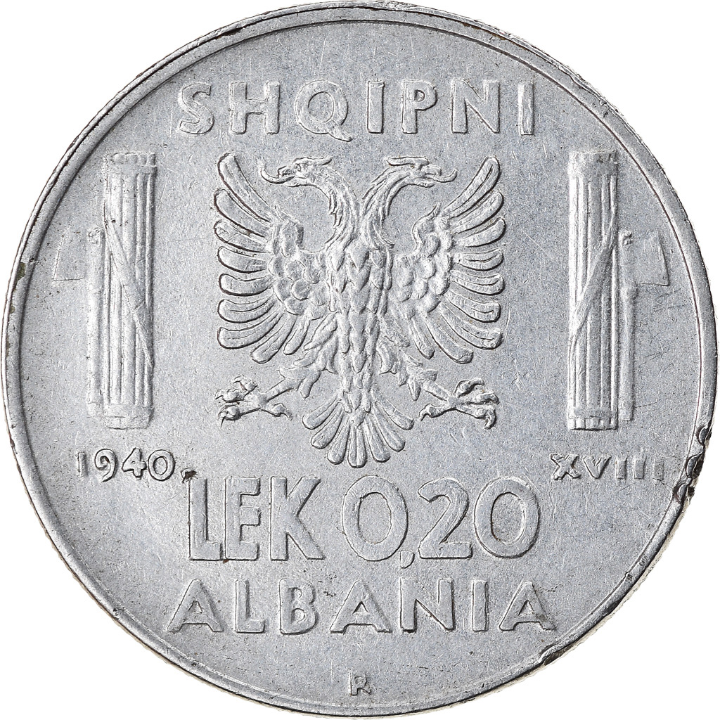 Coin, Albania, Vittorio Emanuele III, 0.20 Lek, 1940, Rome, , Stainless