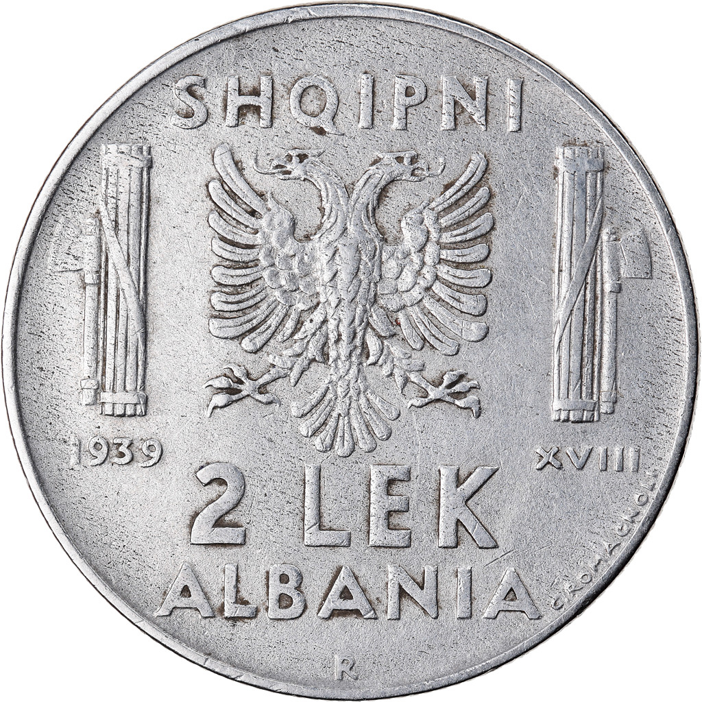 Coin, Albania, Vittorio Emanuele III, 2 Lek, 1939, Rome, , Stainless